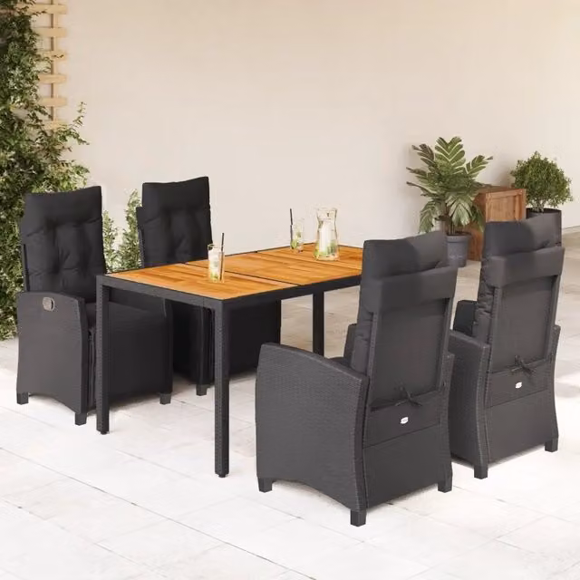 Set da Pranzo da Giardino 5 pz Nero con Cuscini in Polyrattan 3212908