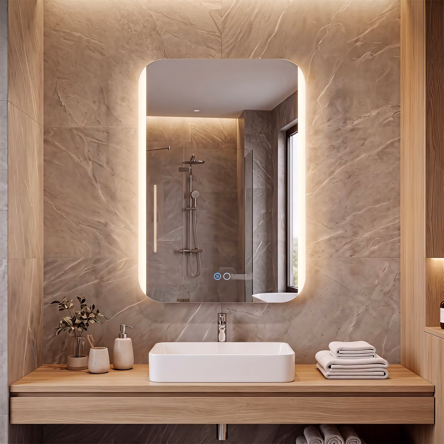 Specchio da bagno e parete Costway con retroilluminazione LED regolabile, 3 colori e funzione memoria, rettangolare, bianco