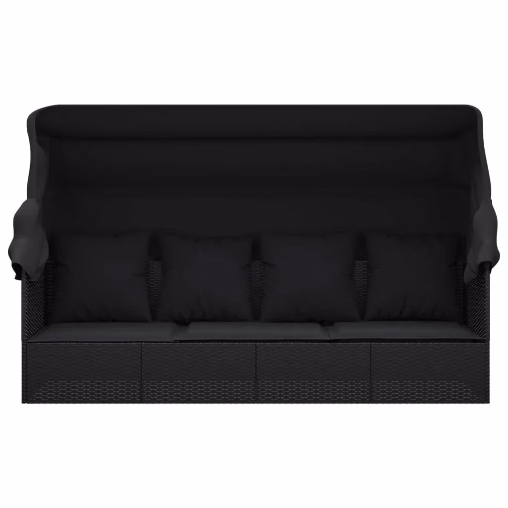 Divano da esterno Outsunny in polyrattan nero con tetto parasole e cuscini L: 203 cm, P: 58 cm, H: 56 cm – 2