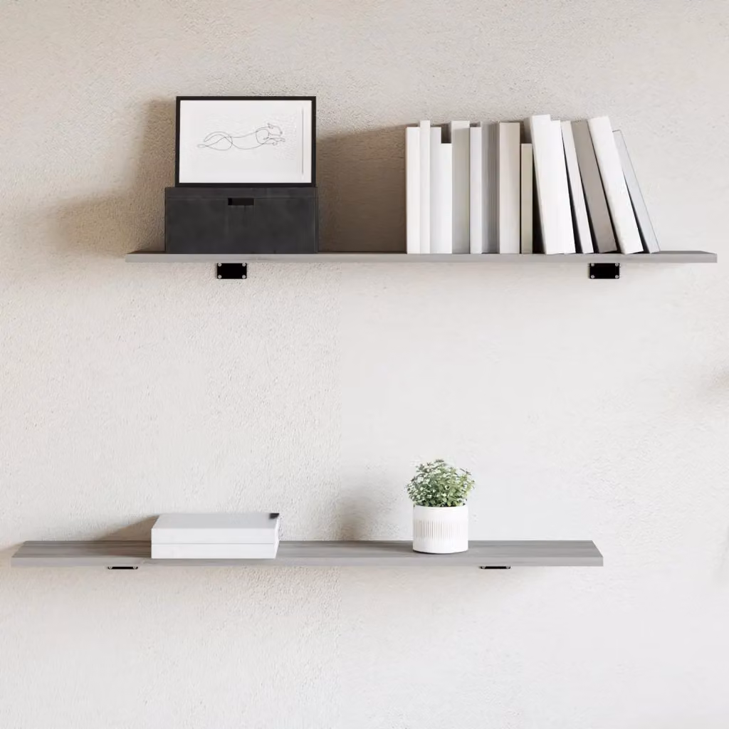 Set di 4 mensole da parete vidaXL in legno multistrato, colore grigio Sonoma, L 100 cm x P 20 cm x H 1,5 cm
