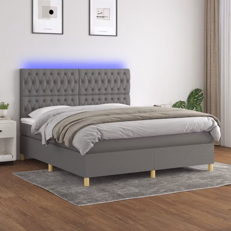 Maison Exclusive - Letto a Molle Materasso e LED Grigio Scuro 160x200cm in Tessuto
