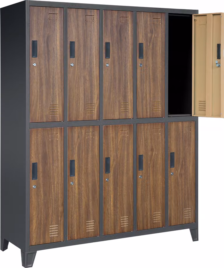 Armadietto 5B2A Armadietto in metallo su gambe con 10 scatole armadietto armadietto in metallo con 10 scomparti porta etichette in metallo 172 cm x 136 cm x 45 cm Colore: Antracite/noce