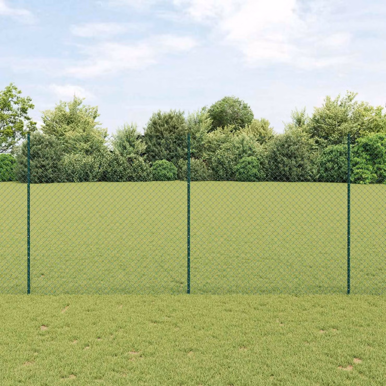 Recinzione a maglie con pali vidaXL in acciaio rivestito in PVC verde, L: 10 m, H: 1,6 m