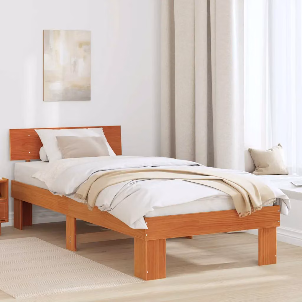 Struttura del letto in pino massello vidaXL, colore marrone cerato, L 200 x P 80 cm