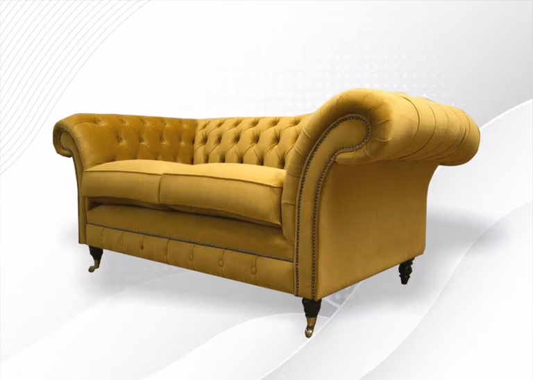 Chesterfield Sofa 2 Sitzer Wohnzimmer Design Couchen Sofa Textil Möbel Gelb
