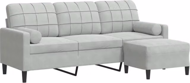Divano | Divano da soggiorno | Sofa a 3 Posti con Poggiapiedi Grigio Chiaro 180cm in Velluto