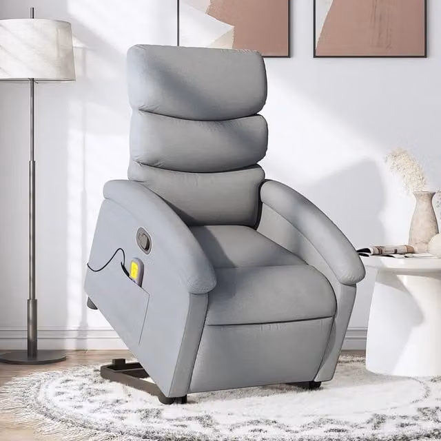 Divano Sedia-Poltrona Alzapersona Massaggi Reclinabile Grigio Chiaro Tessuto 803166