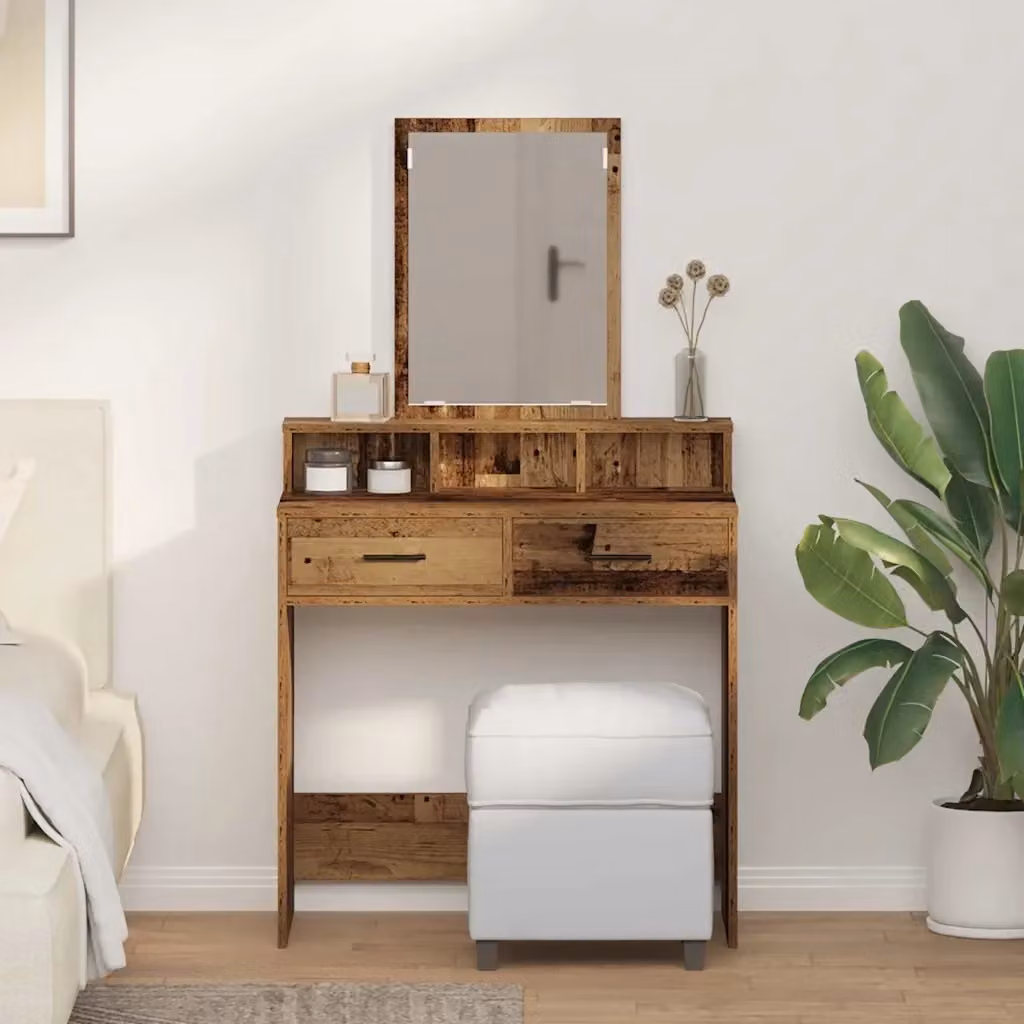 Toeletta moderna con cassetto in legno effetto vecchio marrone L: 79 cm, P: 41 cm, H: 140 cm – 2