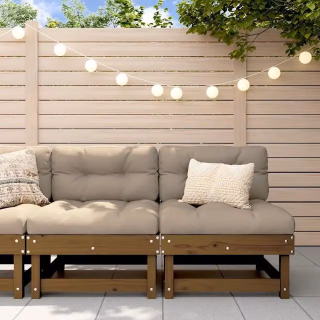 Set di 2 divani da giardino vidaXL in legno massello di pino color marrone con cuscini beige in stile rustico