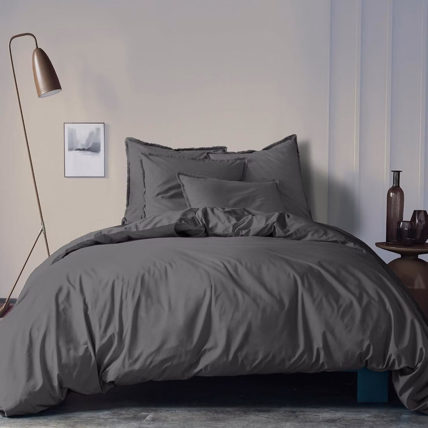 Copripiumino, tinta unita, in cotone, prelavato, per 2 persone, 100% cotone, Öko-Tex, copripiumino 240 x 220 cm + 2 federe
