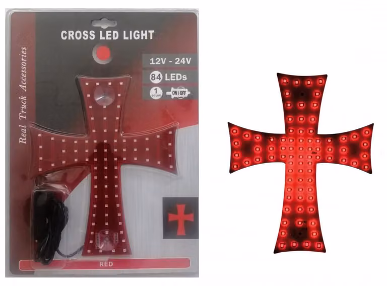 Croce luminosa a LED, rossa, 84 LED, 12 V/24 V, 245 x 200 mm
