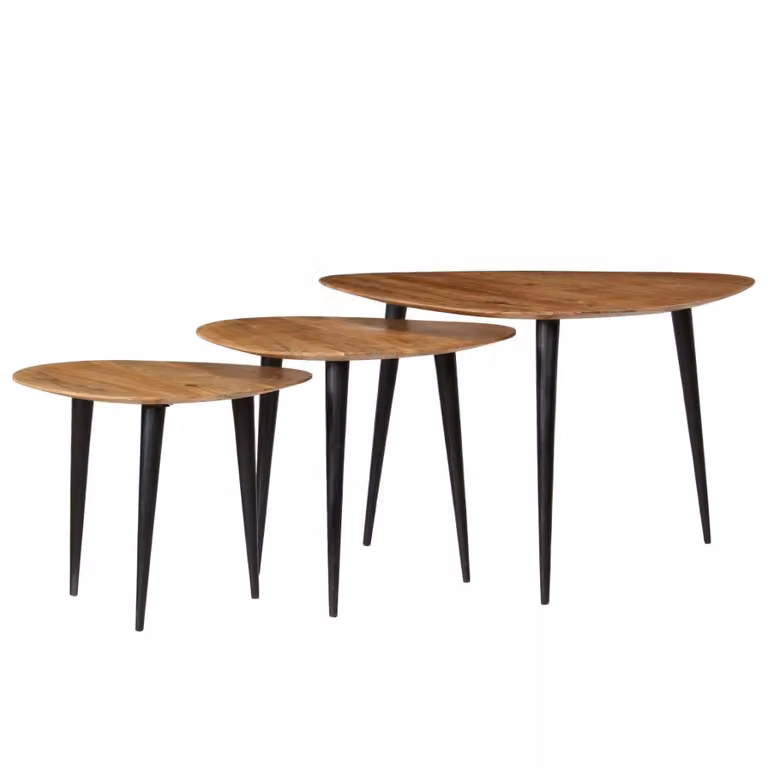 vidaXL Set di 3 tavolini da caffè in legno massiccio di acacia