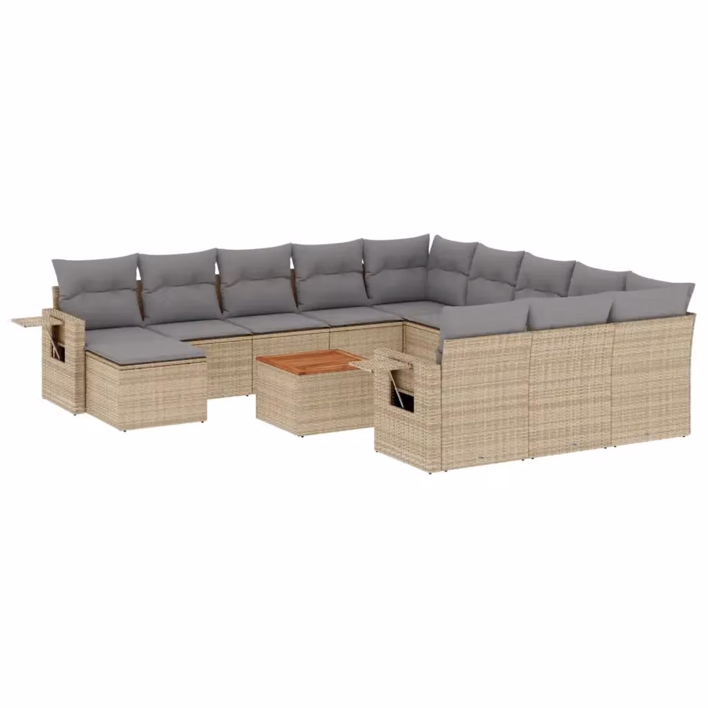 vidaXL Set Divano da Giardino a L 13 pz in Polyrattan con Cuscini Beige e Grigio – 2