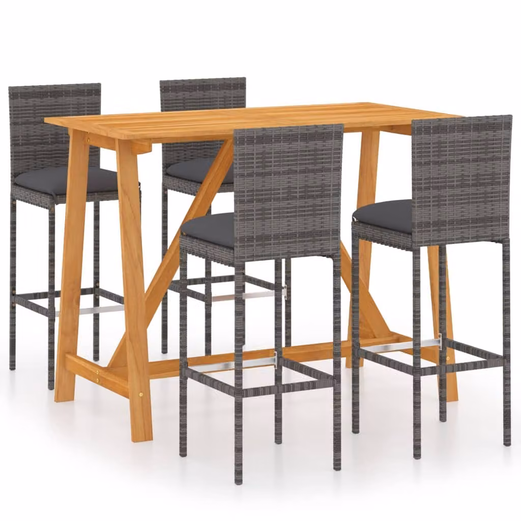 Set da Bar da Giardino 5pz con Cuscini Grigio