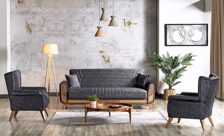 Design Modernes Wohnzimmer Set Sofagarnitur 3+3+1 Grau Wohnzimmer Möbelset