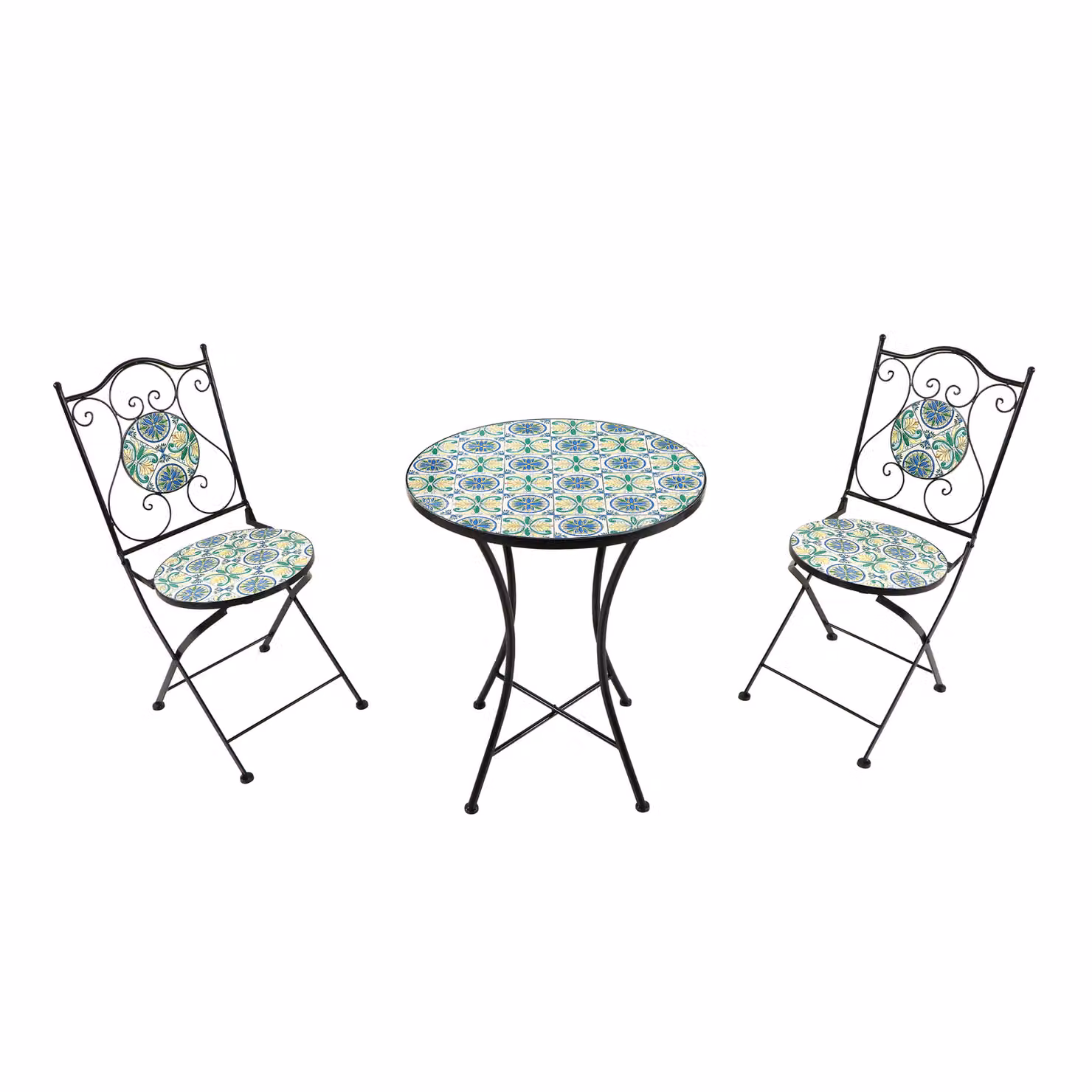 AXI Amélie Set Bistrot da Balcone, 2 Sedie 1 Tavolo, Set Bistrò Veranda Mosaico Giallo/Blu - Set Bistro da Giardino, Tavolo Bistro a Mosaico per Giardino/Balcone/Terrazza