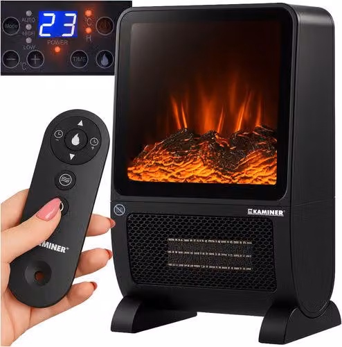 Riscaldatore elettrico con effetto fiamma 3D, 2000W, telecomando