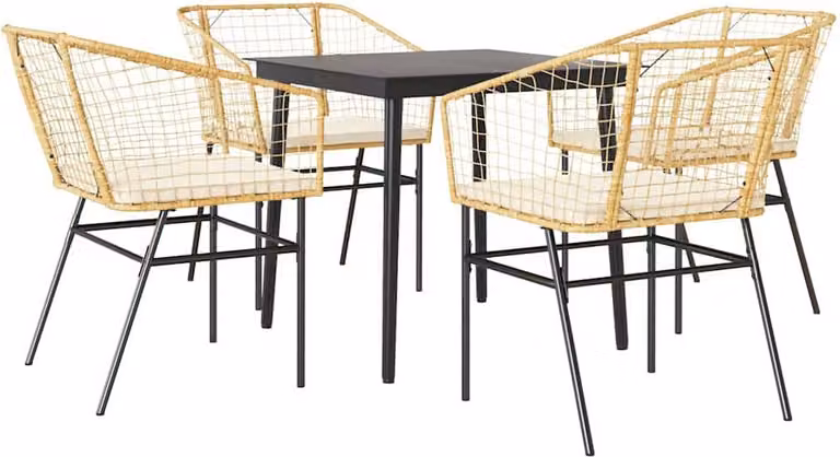 Set da Pranzo da Giardino 5pz con Cuscini Polyrattan Vetro