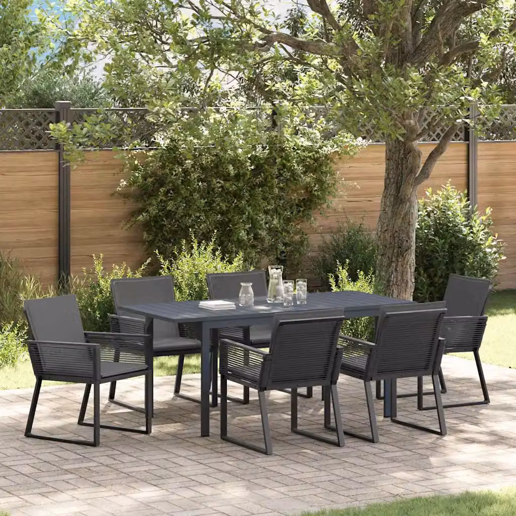 Set da pranzo per giardino e terrazza vidaXL in polyrattan antracite, 7 pezzi – 1