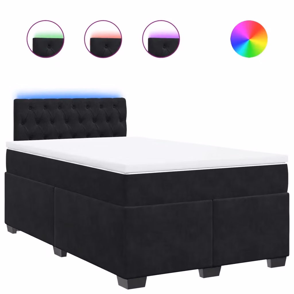 Letto Ibrido vidaXL con Materasso in Velluto Nero e Illuminazione Sotto il Letto, L/P: 120 x 200 cm – 2