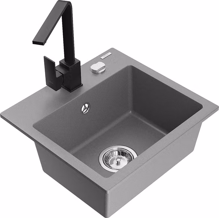 Mexen Milo lavello in granito a 1 vasca con rubinetto da cucina Rita, grigio - 6505-71-670300-70