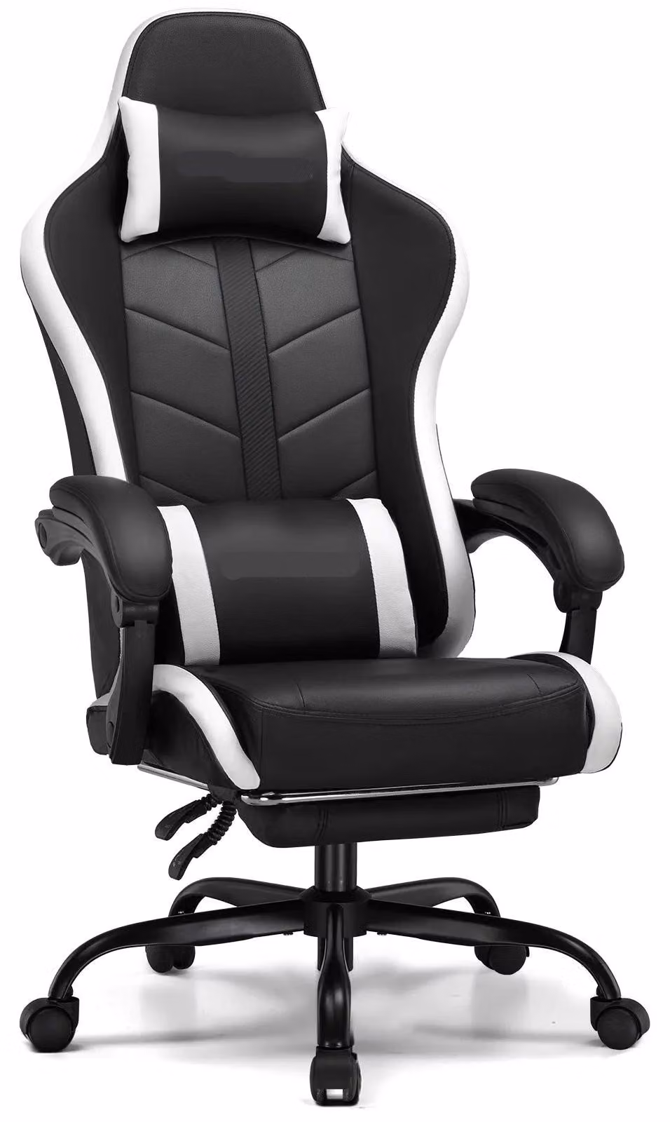 Sedia da ufficio e sedia da gaming ergonomica, colore bianco, con schienale regolabile e poggiapiedi