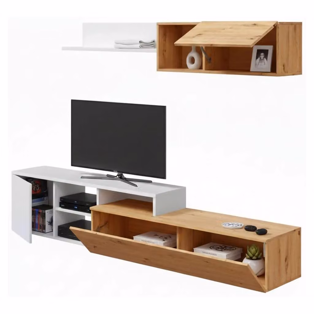 Parete Attrezzata Modulabile Aligator DMORA per Soggiorno e Sala da Pranzo, Marrone Rovere Nodi e Bianco, L: 220 cm, P: 40 cm, H: 44 cm – 2
