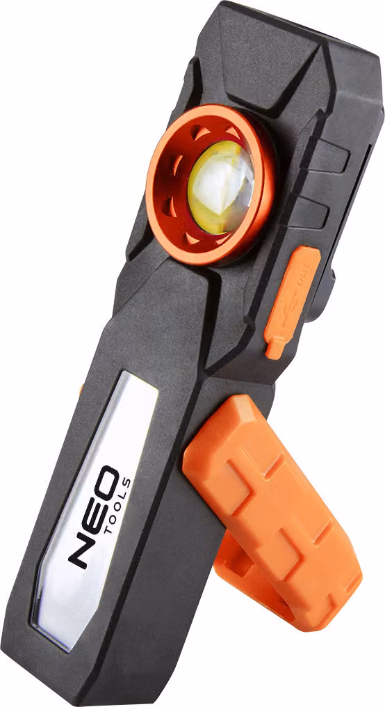 NEO TOOLS lampada da officina 500 lm COB LED, funzione luce rossa, IP20, filettatura per treppiede, base girevole, funzione power bank, cavo USB, batteria agli ioni di litio 3,7V 2000mAh