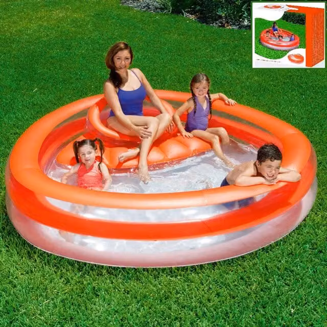 Piscina Gonfiabile Rotonda Trade Shop Traesio con Seduta e Schienale, Arancione, L: 232 cm, P: 229 cm, H: 63 cm – 1