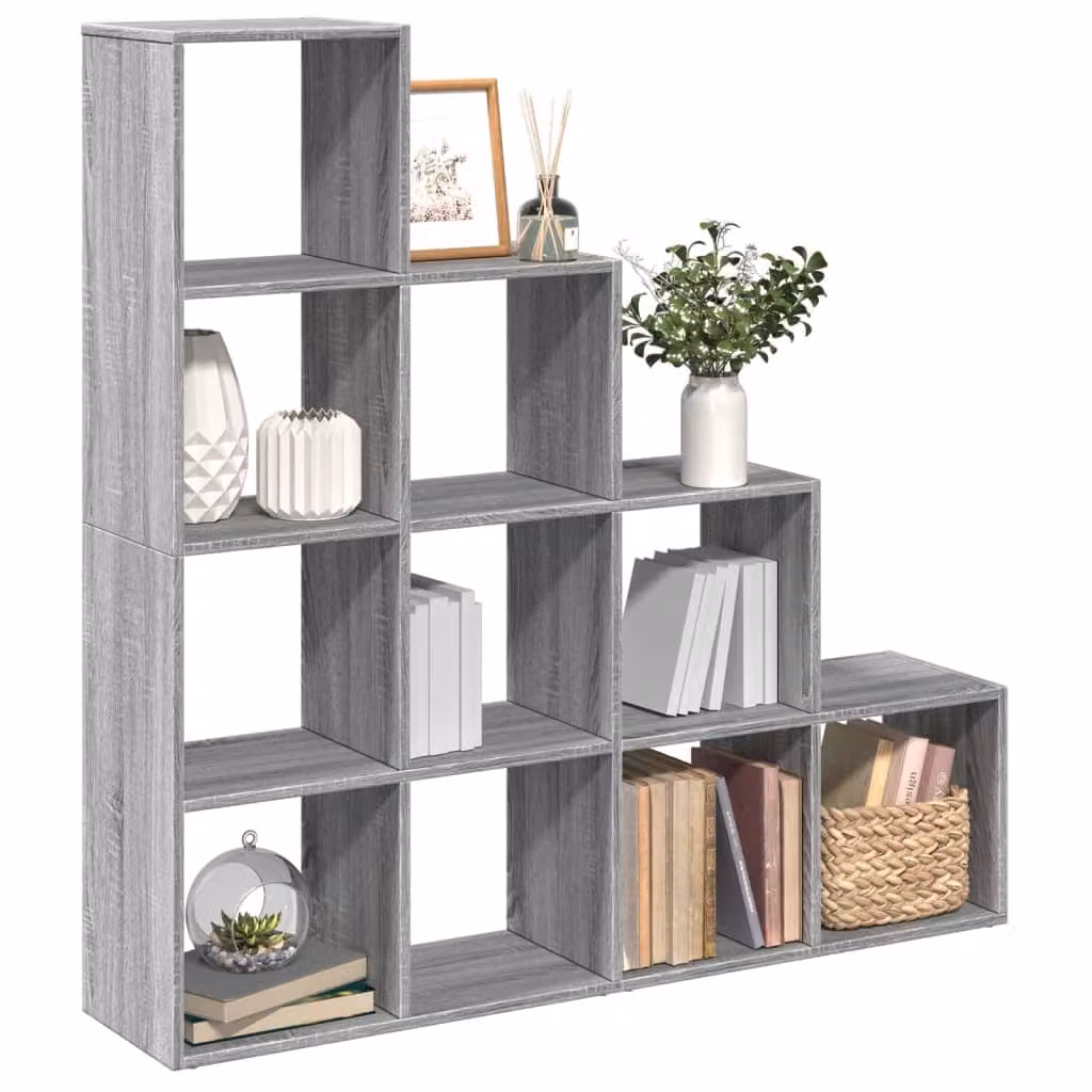 Libreria moderna vidaXL con 4 ripiani in MDF, colore grigio, L 131,5 cm x P 29,0 cm x H 131,5 cm