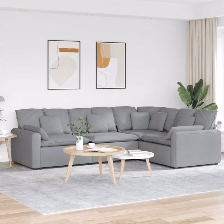 vidaXL Divano Modulare a L in Tessuto Grigio con Cuscini e Struttura in Metallo e Legno