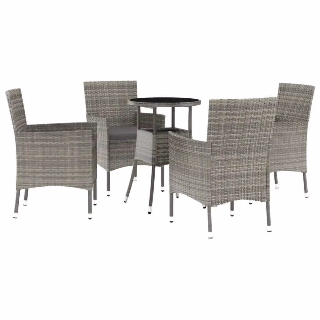 Set Bistrò da Giardino vidaXL in Polyrattan Grigio con Cuscini e Tavolo in Vetro, 5 Pezzi – 2
