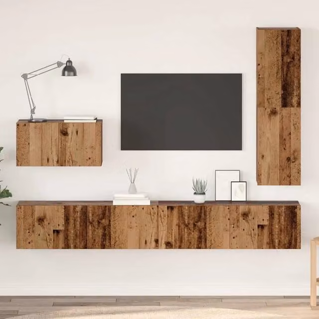 Set mobile TV moderno vidaXL in legno color marrone, 4 pezzi per soggiorno – 1
