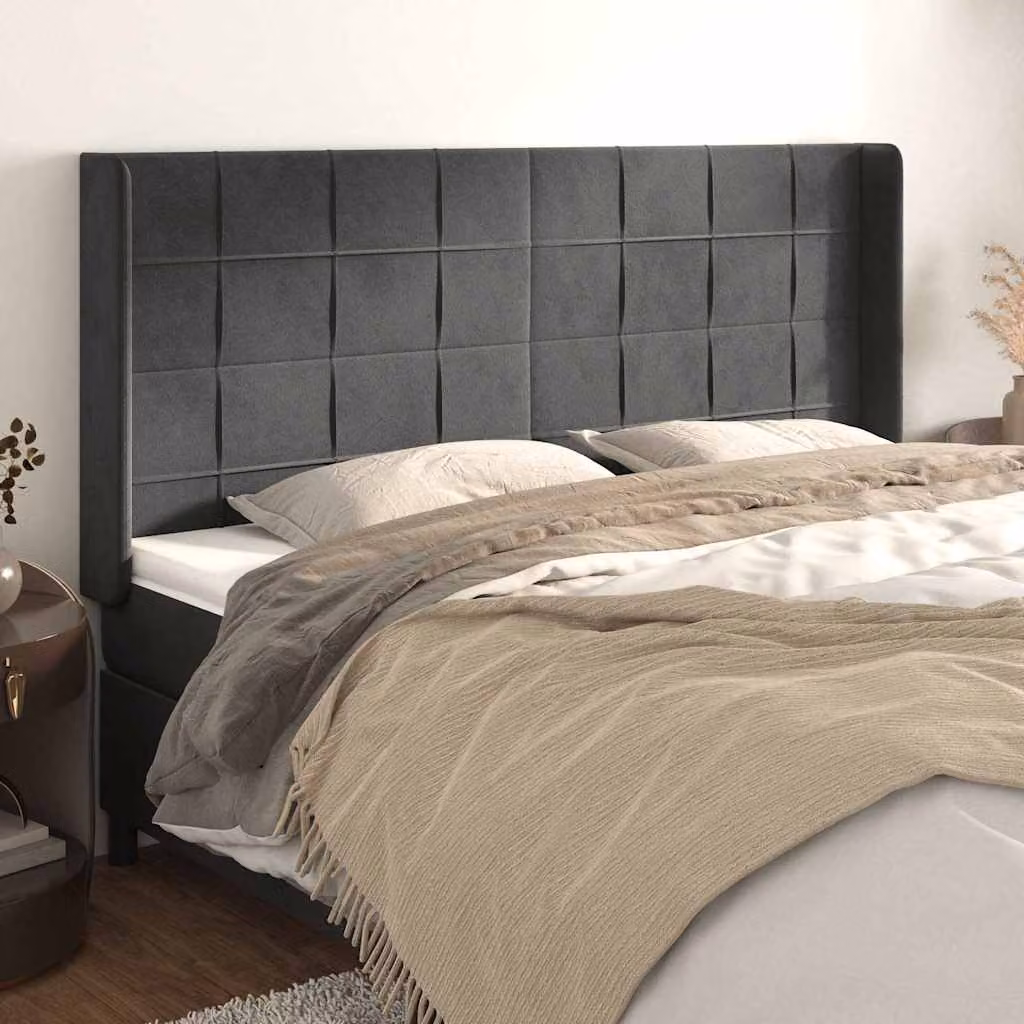 Testiera ad orecchio vidaXL in velluto grigio con struttura in legno L: 163 cm, P: 16 cm, H: 118/128 cm