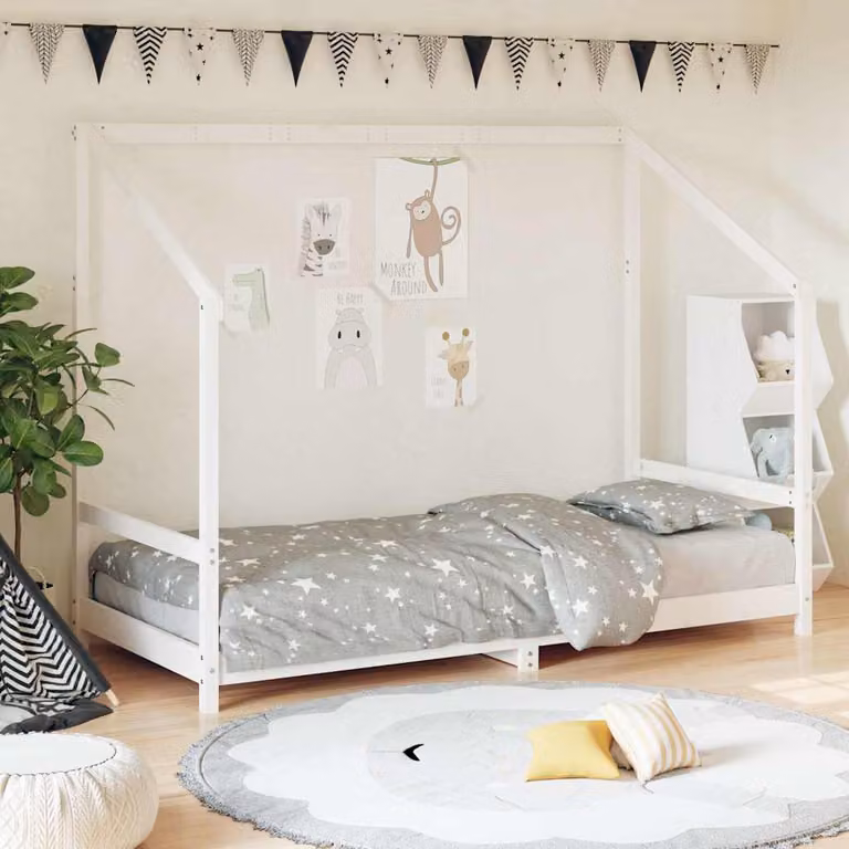 vidaXL Giroletto per Bambini in Legno Massello di Pino Bianco L 190 x P 90 cm