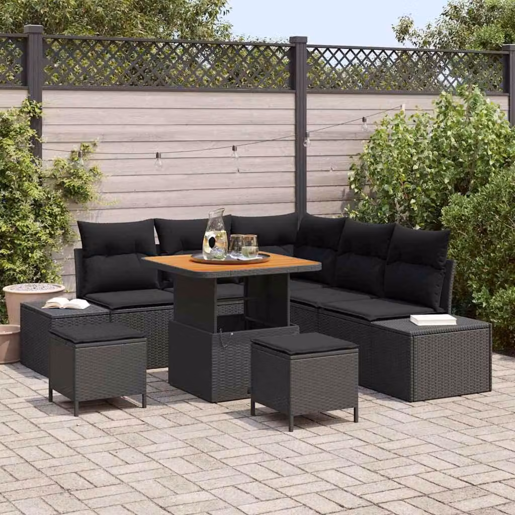Maison Exclusive - Set da giardino composto da 8 pezzi, divano in rattan sintetico nero