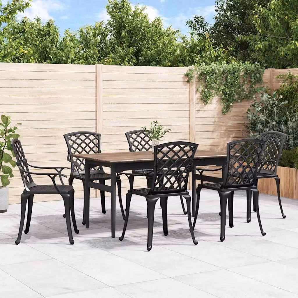 Set di 6 sedie da giardino vidaXL in alluminio pressofuso nero con braccioli – 1
