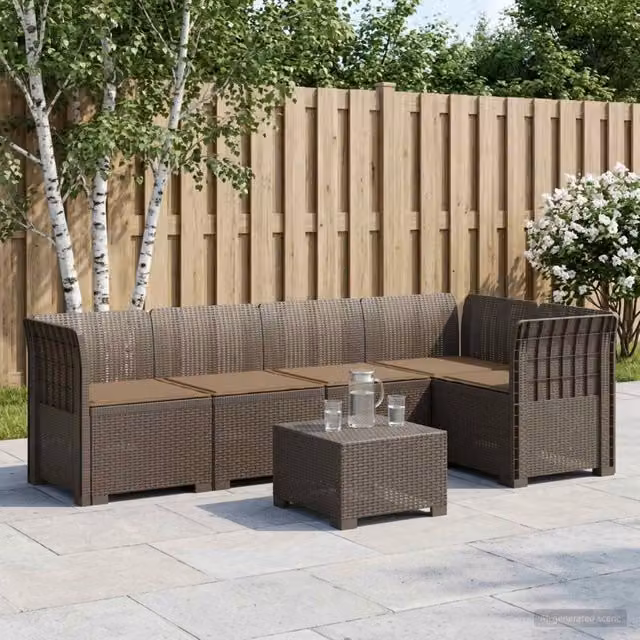 Divano da Giardino 5 Posti con Cuscini Stile Rattan PP 3444048