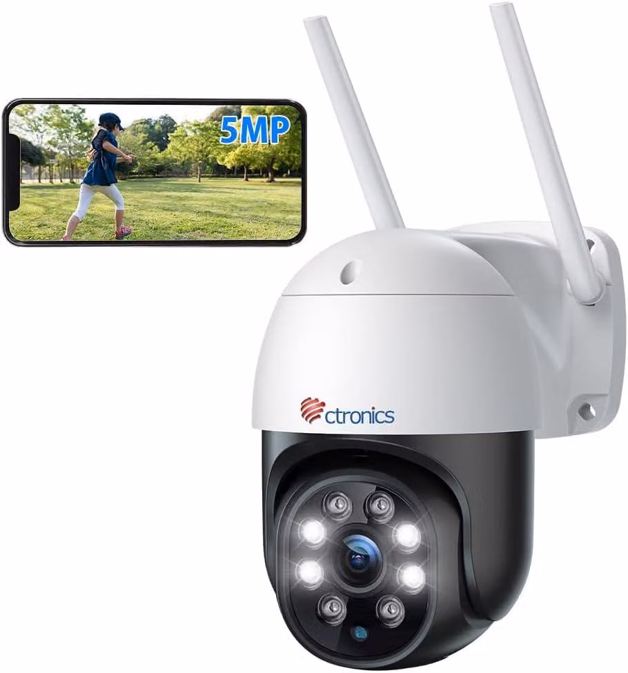 Telecamera Wi-Fi esterna da 5 MP, telecamera di sorveglianza PTZ per esterni, compatibile con reti Wi-Fi a 2,4 GHz e 5 GHz