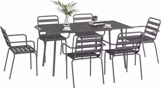 Set da pranzo da giardino 7 pezzi ¨C Minimal ¨C tavolo e 6 sedie impilabili in acciaio grigio scuro
