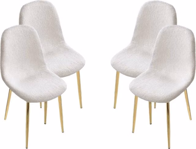 MAURY'S SET 4 SEDIE IMBOTTITE TEDDY IN TESSUTO BIANCO CON GAMBE ORO 44X48X88 CM