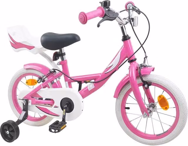 Bicicletta per bambini da 12 pollici rosa con componenti in metallo e gomma