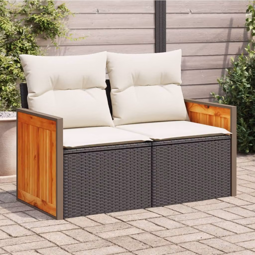 vidaXL Divano da Giardino a 2 Posti in Polyrattan con Cuscini Bianchi e Nero L: 118 cm, P: 69 cm, H: 62 cm