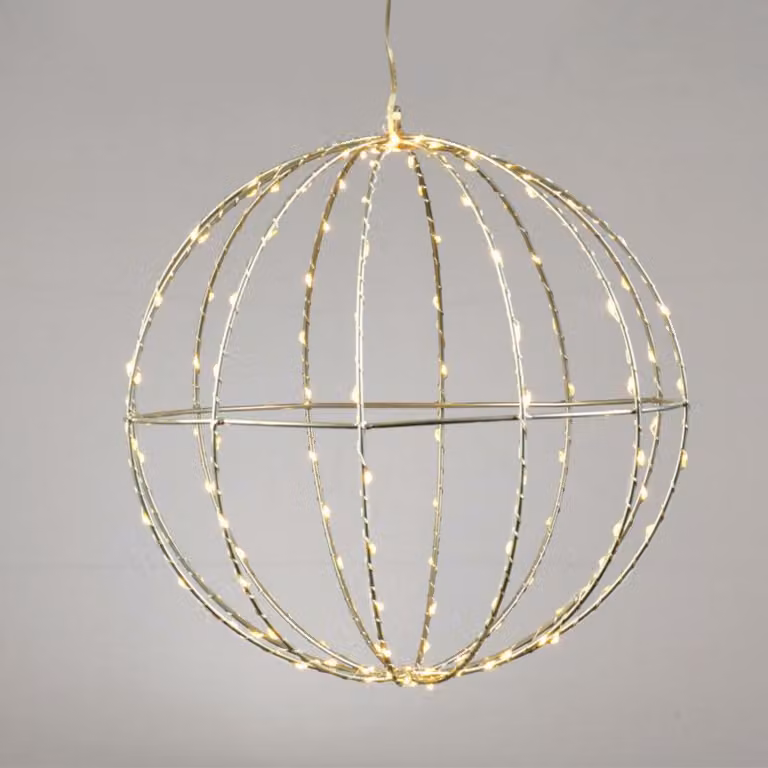 ACA Lighting D30CM sfera argento 144 LED, WW, 220-240V, IP44, cavo di alimentazione trasparente 3m X0614414226