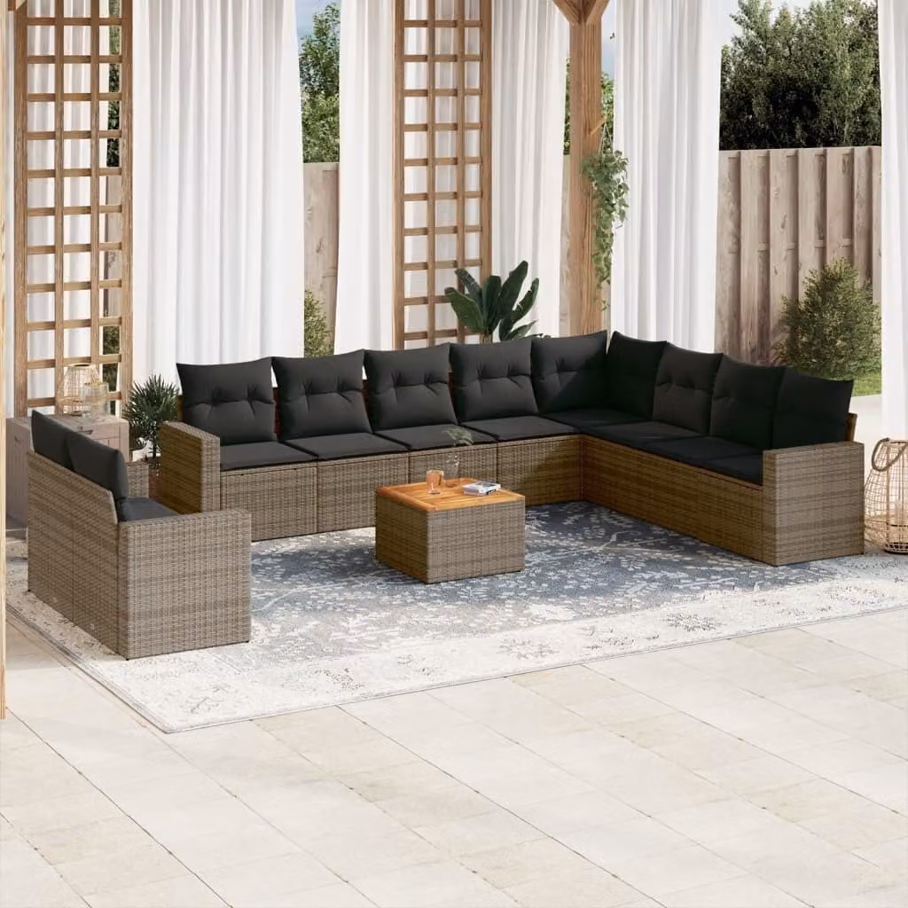 Maison Exclusive - Set Divani da Giardino 11 pz con Cuscini in Polyrattan Grigio
