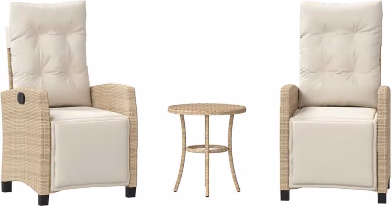 Set da Bistrò 3 pz con Cuscini Beige in Polyrattan