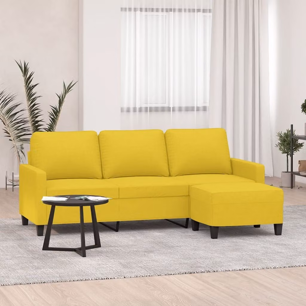 Maison Exclusive - Divano a tre posti con poggiapiedi, giallo chiaro, 180 cm, tessuto