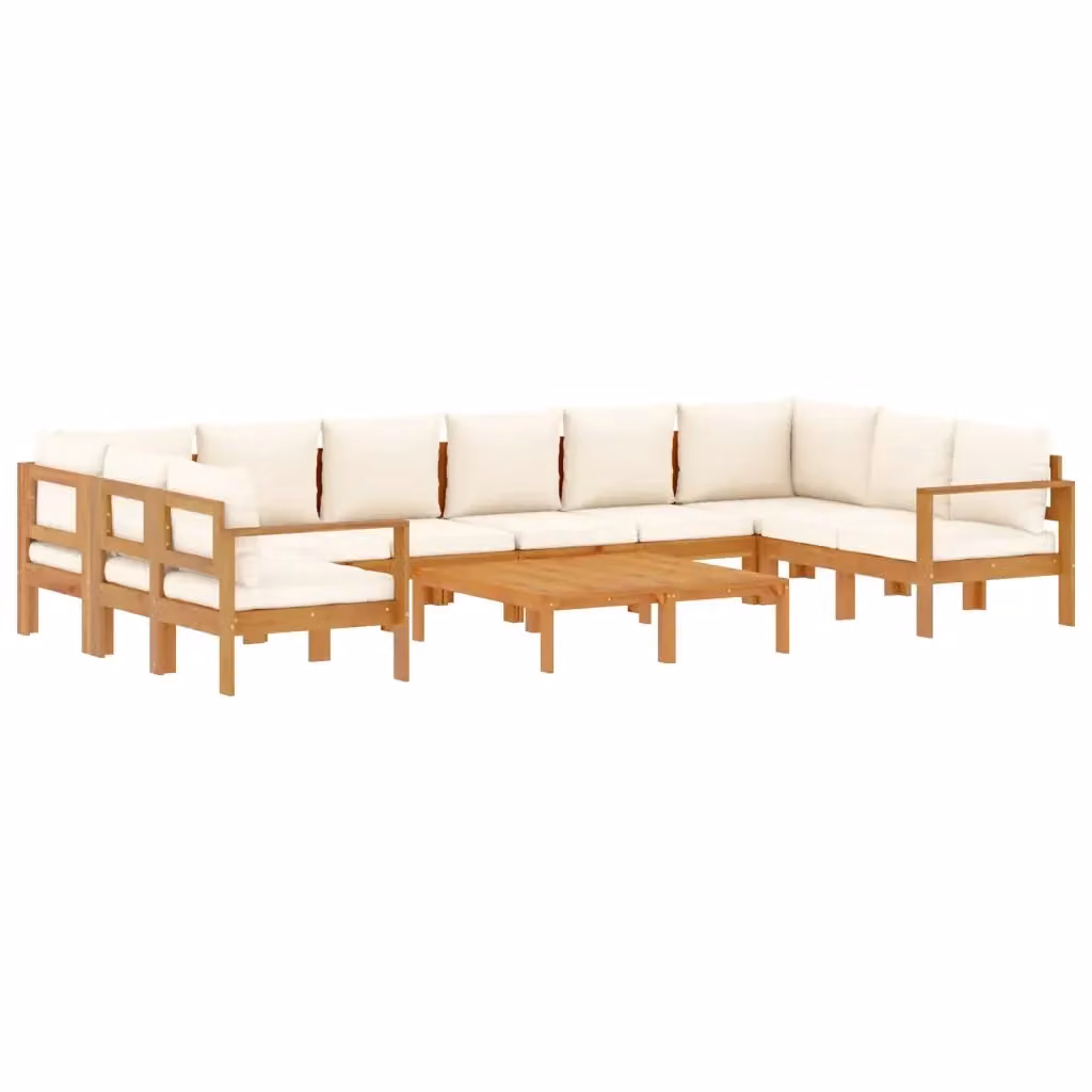 Set Divano da Giardino 8pz vidaXL in Legno di Acacia con Cuscini Beige e Bianchi – 2