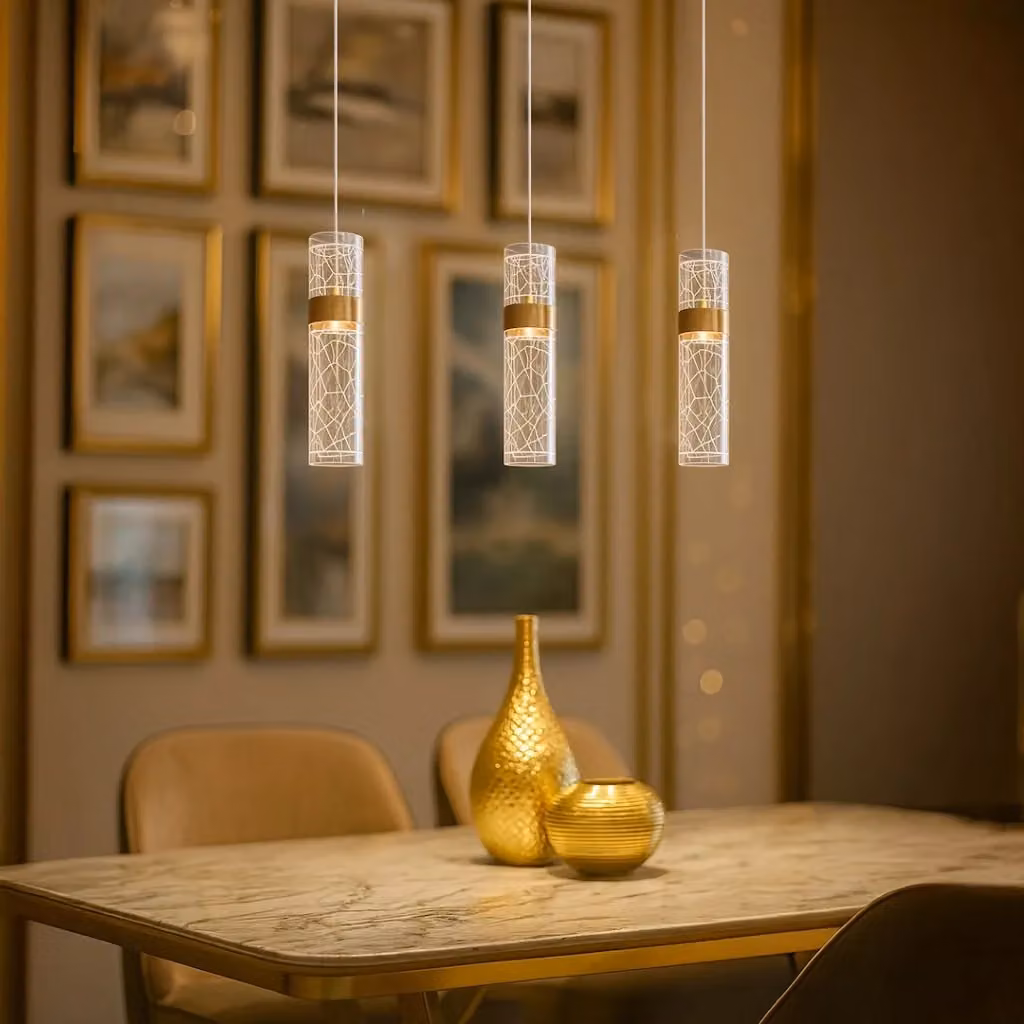 Lampada a sospensione LAGOS oro e trasparente con tubi LED 24W, diametro 60 cm – 2