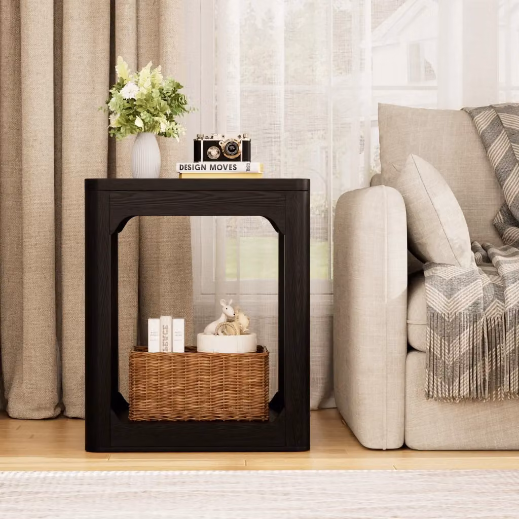 Set di 2 tavolini bassi OKWISH con 2 ripiani, design moderno in MDF nero opaco per soggiorno e camera da letto, L/P/H: 50 x 40 x 60 cm – 2